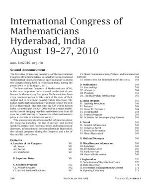 International Congress of Mathematicians Hyderabad, India August 19–27, 2010