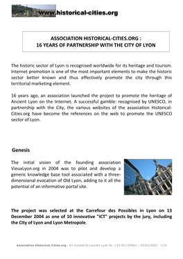 Association Historical-Cities.Org : 16 Years of Partnership with the City of Lyon