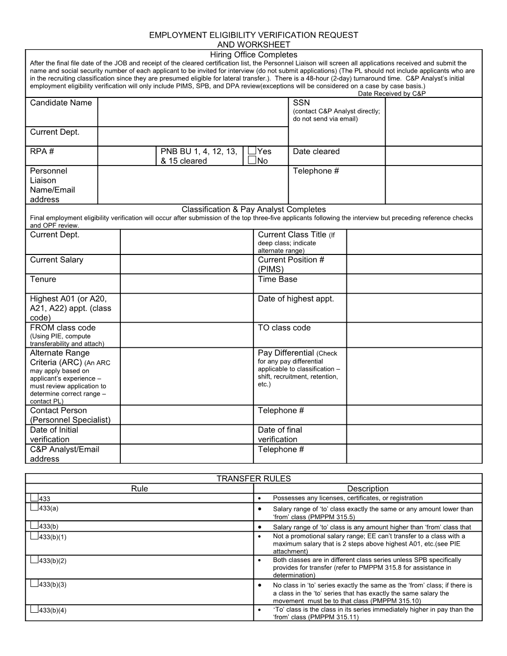 Transfer of Eligibility (Toe) Worksheet