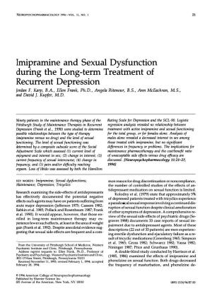 Imipramine and Sexual Dysfunction During the Long-Term Treatment of Recurrent Depression Jordan F
