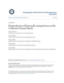 Reintroduction of Historically Extirpated Taxa on the California Channel Islands Scott A