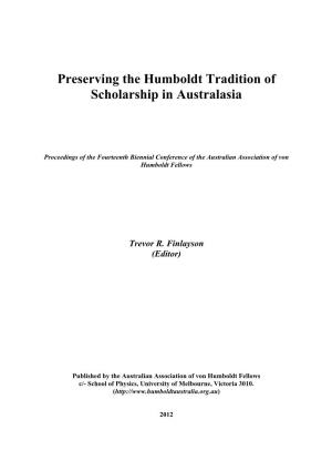 Preserving the Humboldt Tradition of Scholarship in Australasia (2012)