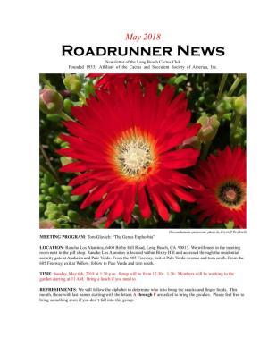 Roadrunner News Newsletter of the Long Beach Cactus Club Founded 1933; Affiliate of the Cactus and Succulent Society of America, Inc