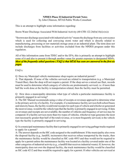 Faqs Regarding NPDES Phase II Industrial Permit Notices