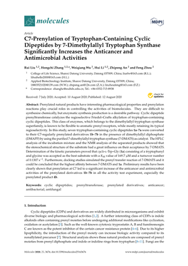 C7-Prenylation of Tryptophan-Containing Cyclic Dipeptides by 7-Dimethylallyl Tryptophan Synthase Signiﬁcantly Increases the Anticancer and Antimicrobial Activities