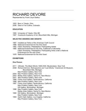RICHARD DEVORE Represented by Frank Lloyd Gallery