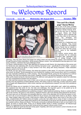 The Welcome Record Volume 33 Issue 30 Wednesday 8Th August 2018