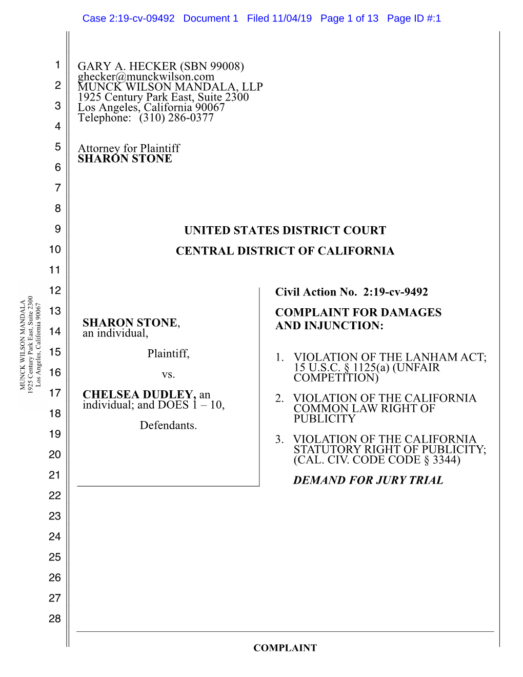 Ghecker@Munckwilson.Com MUNCK WILSON MANDALA, LLP 1925