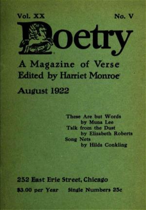 A Magazine of Verse Edited by Harriet Monroe August 1922