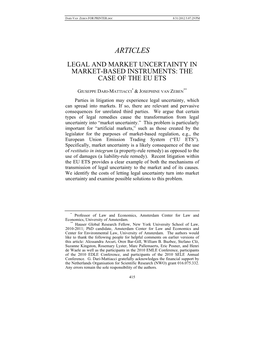 Legal and Market Uncertainty in Market-Based Instruments: the Case of the Eu Ets