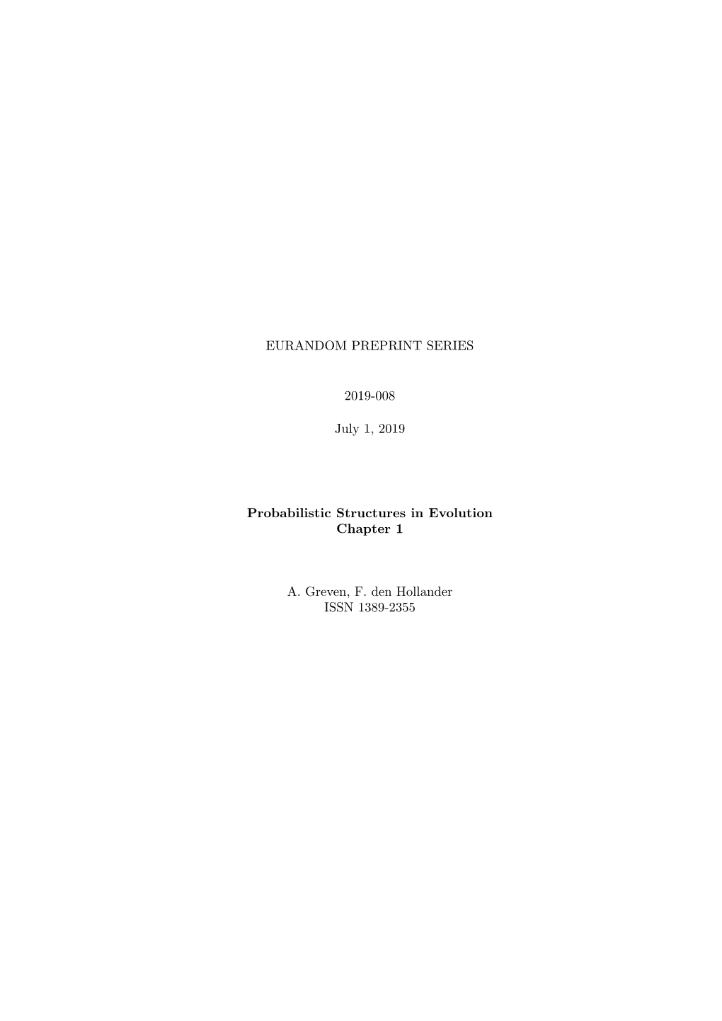 Probabilistic Structures in Evolution Chapter 1