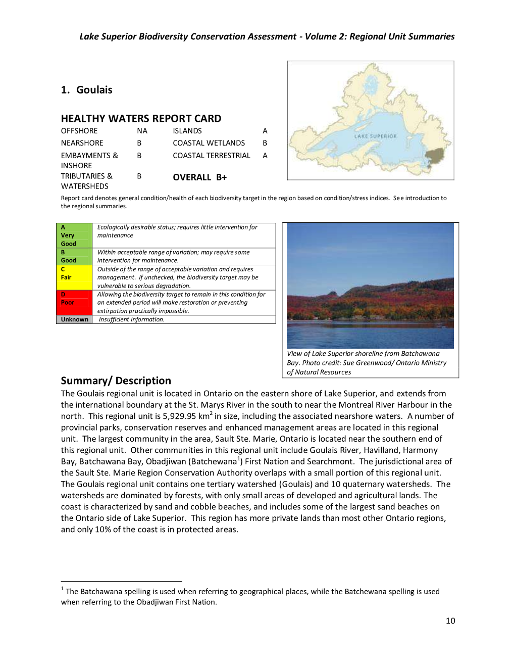 1. Goulais HEALTHY WATERS REPORT CARD Summary