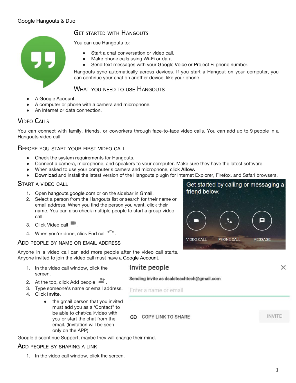 Google Hangouts & Duo G​ET​ ​STARTED​ ​WITH​ H