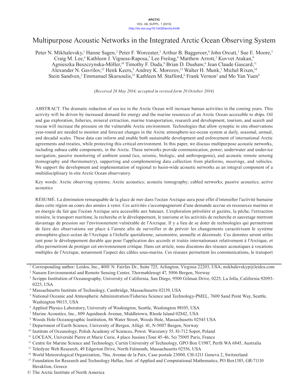 Multipurpose Acoustic Networks in the Integrated Arctic Ocean Observing System