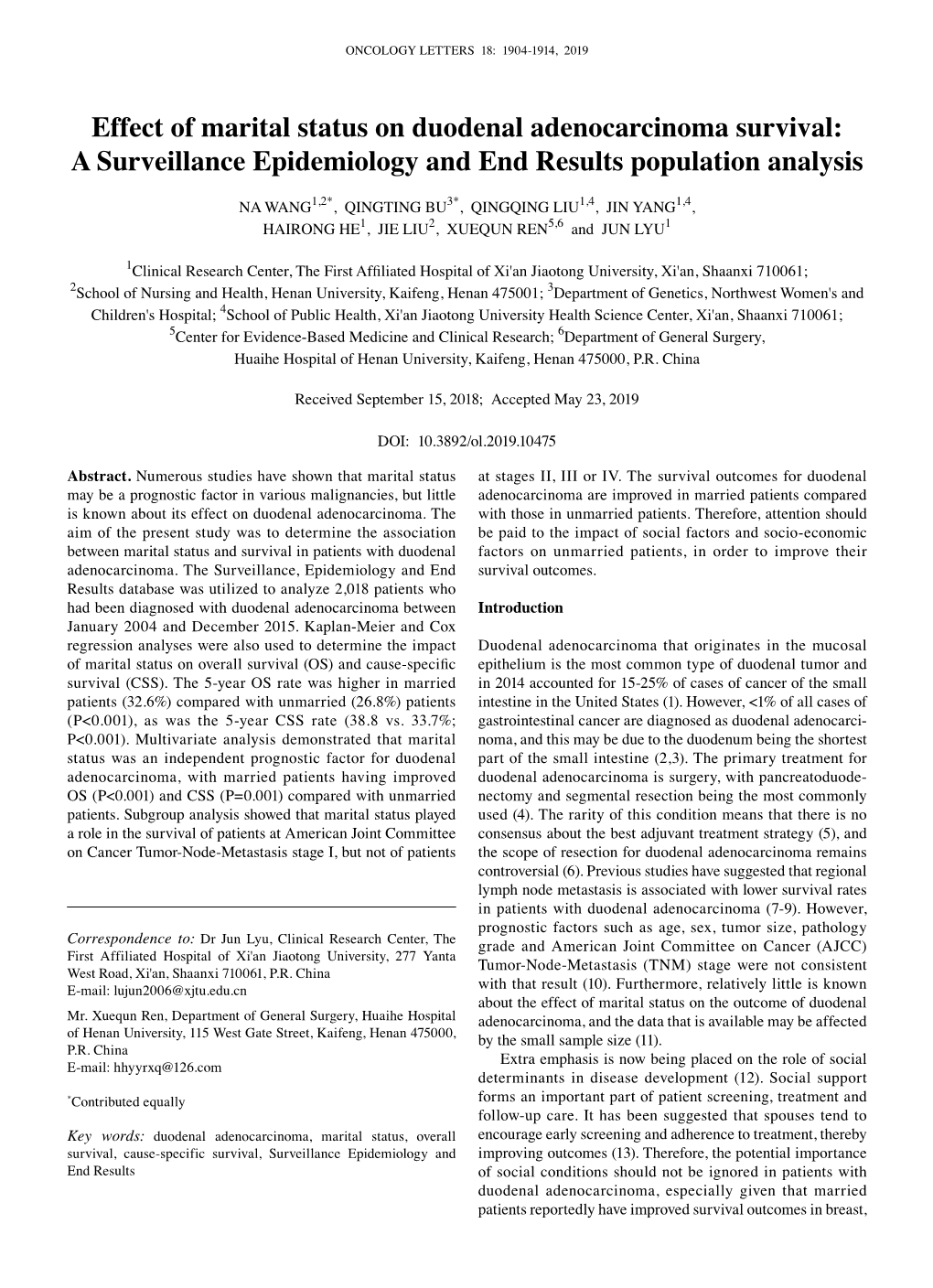 Effect of Marital Status on Duodenal Adenocarcinoma Survival: a Surveillance Epidemiology and End Results Population Analysis