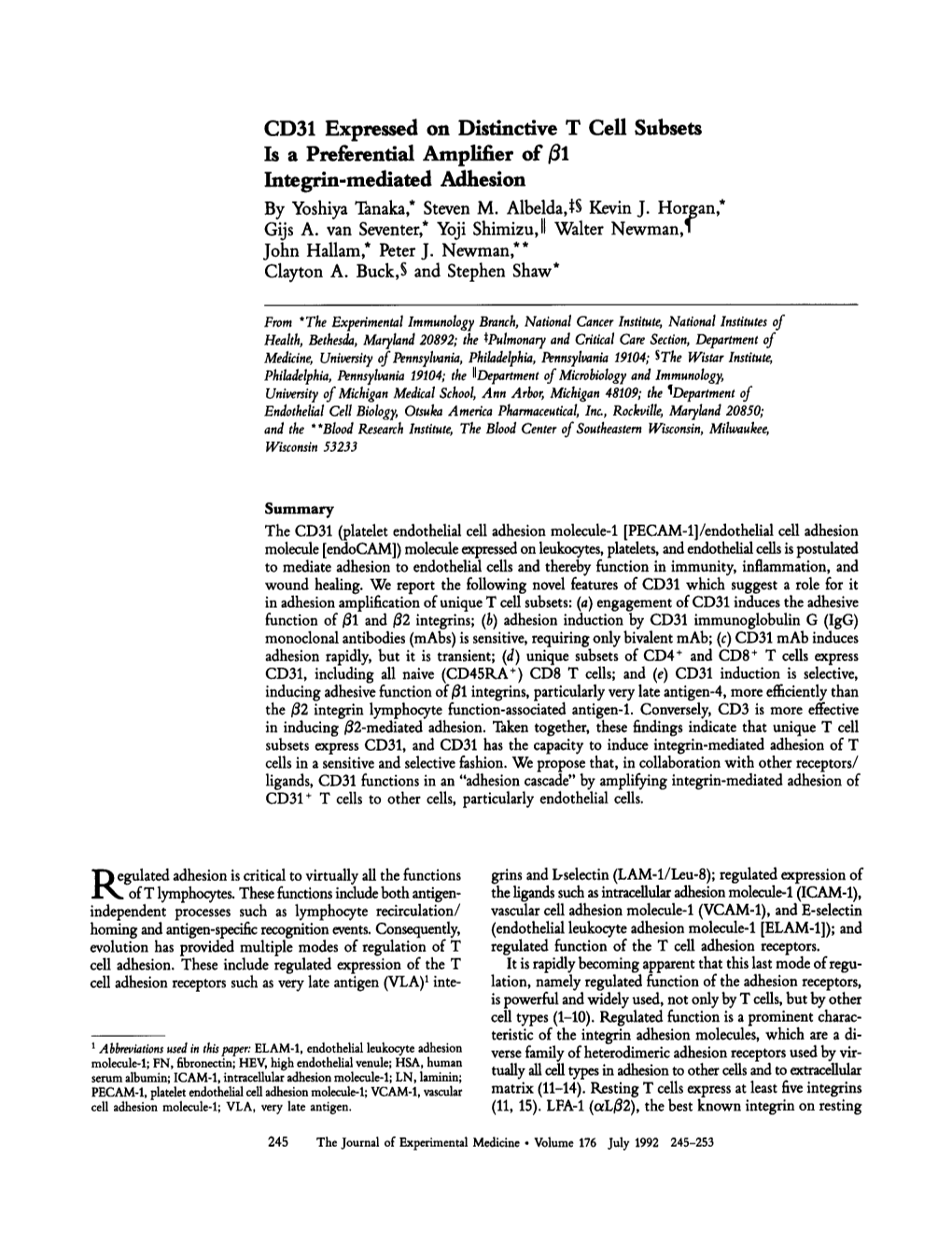 1 Integrin-Mediated Adhesion by Yoshiya Tanaka,* Steven M