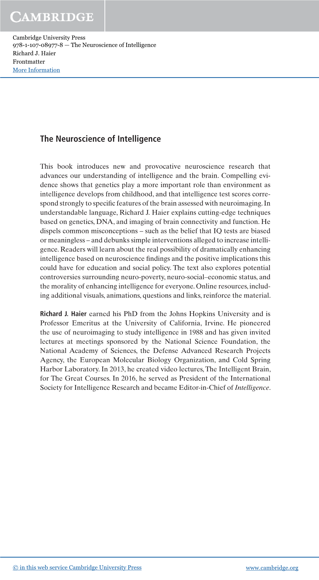 The Neuroscience of Intelligence Richard J