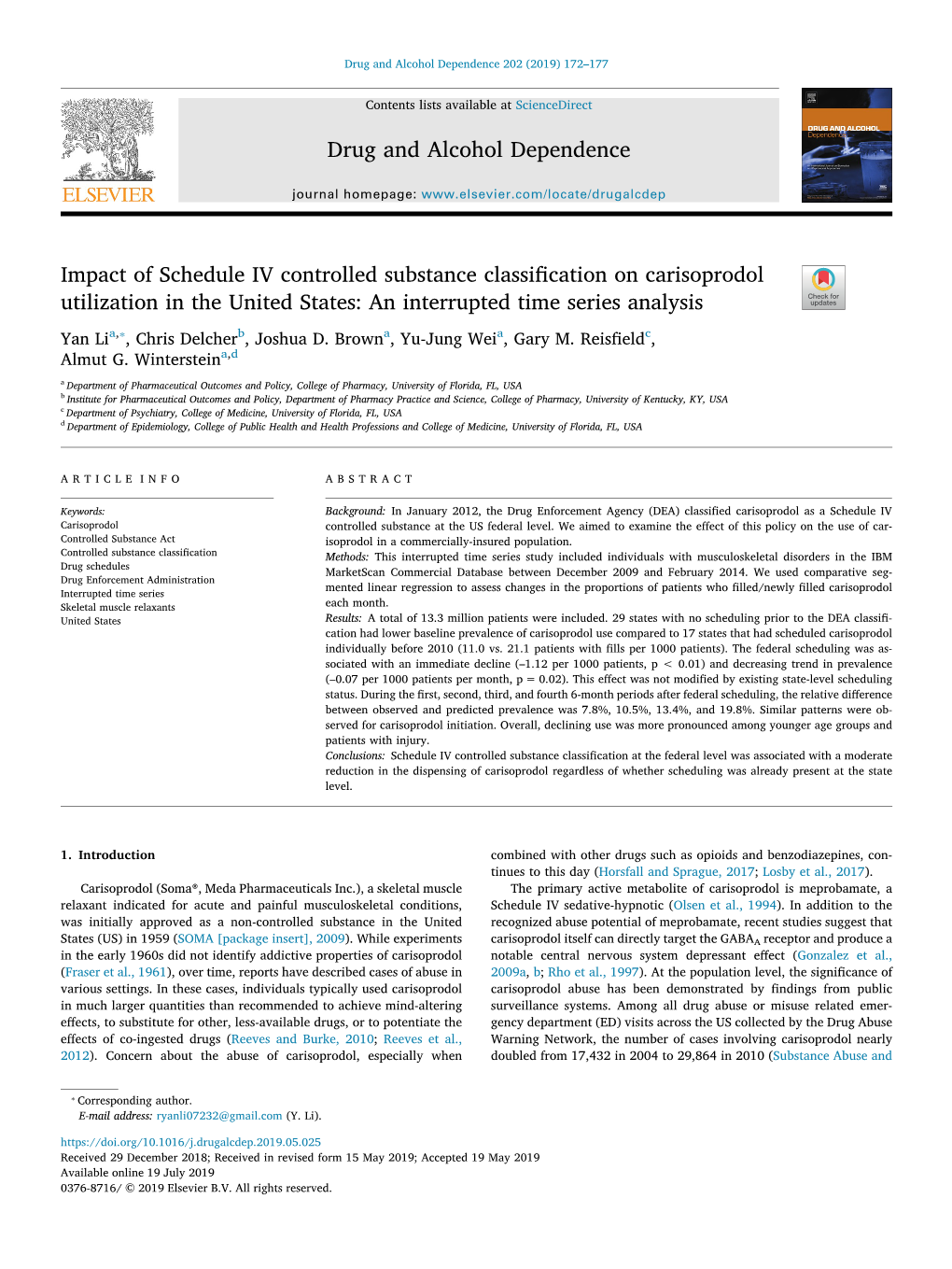 Impact of Schedule IV Controlled Substance Classification On