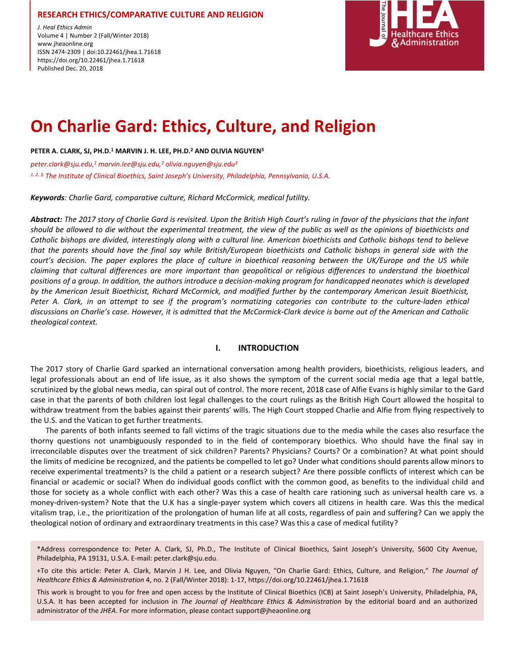 On Charlie Gard: Ethics, Culture, and Religion