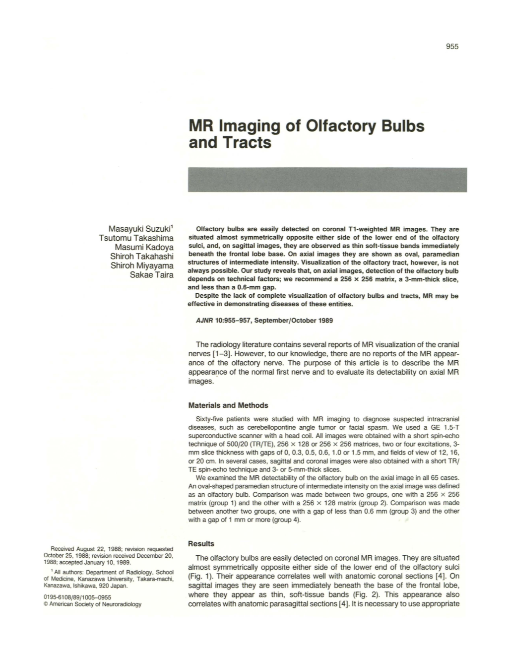 MR Imaging of Olfactory Bulbs and Tracts