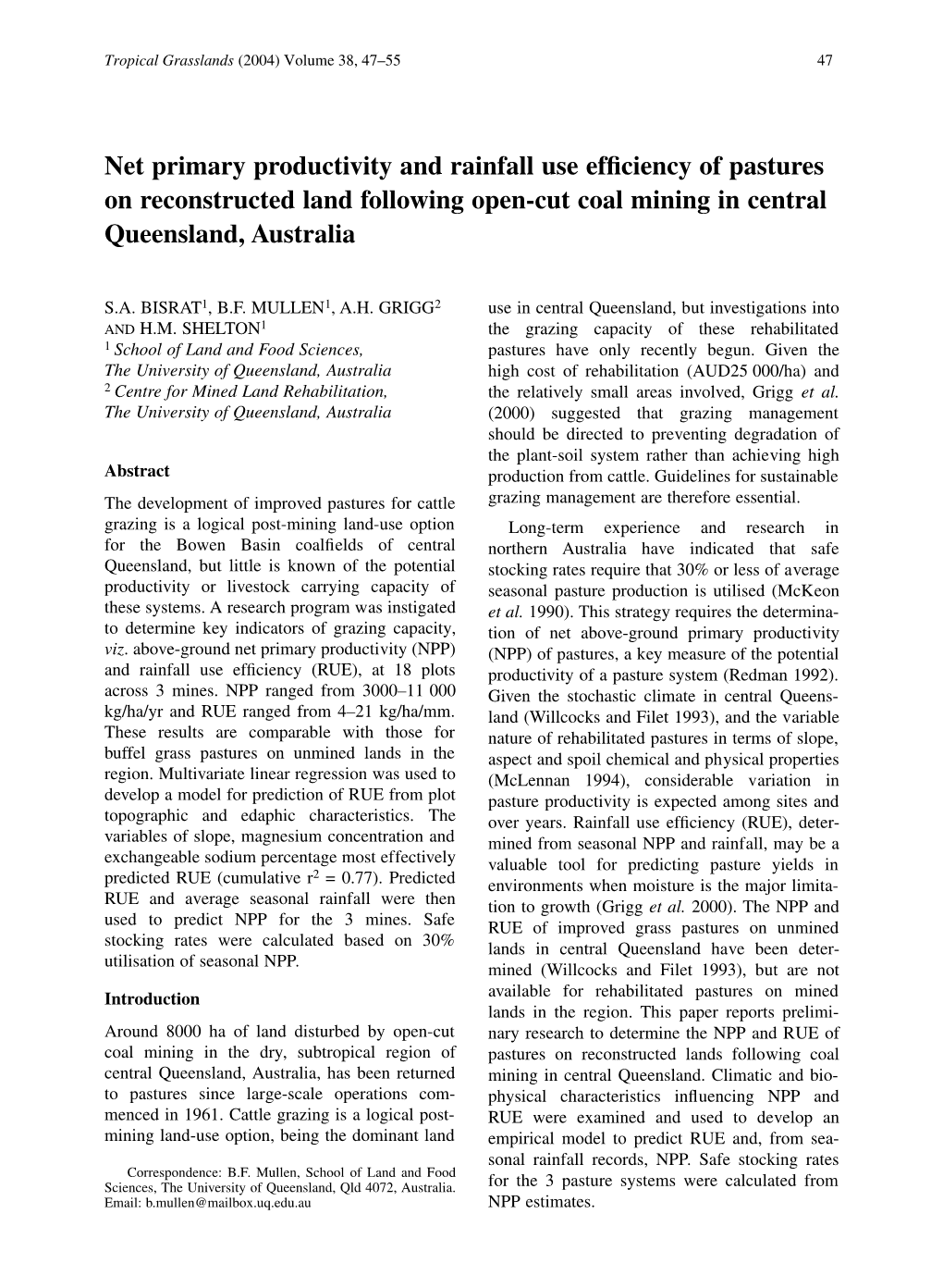 Net Primary Productivity and Rainfall Use Efficiency of Pastures On