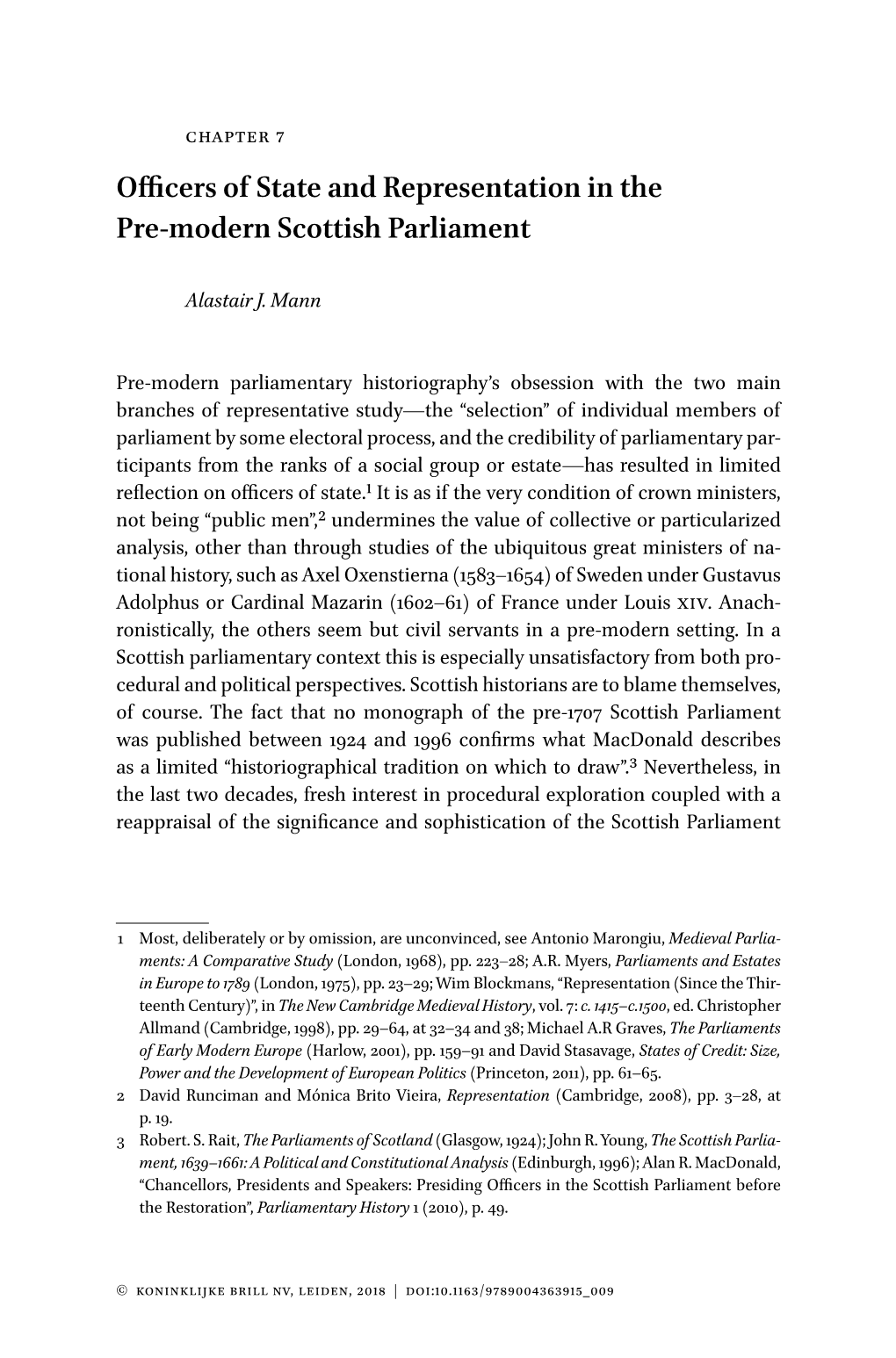 Officers of State and Representation in the Pre-Modern Scottish Parliament