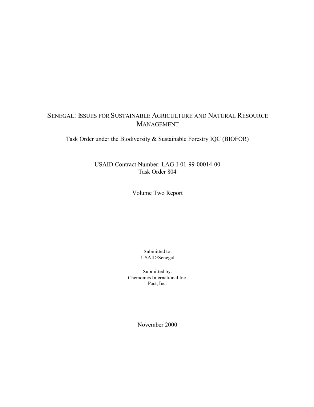 Task Order Under the Biodiversity & Sustainable Forestry IQC (BIOFOR