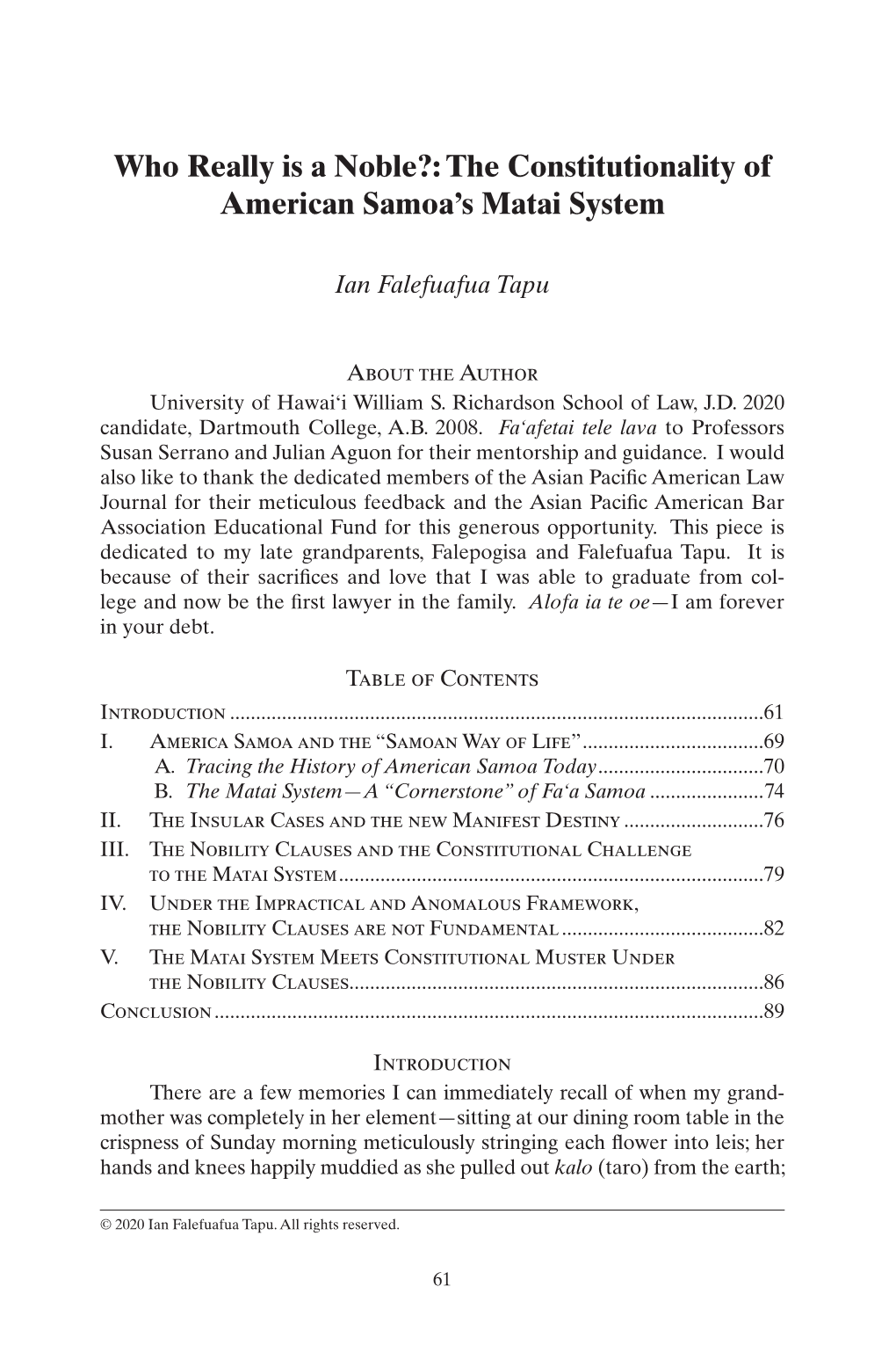 The Constitutionality of American Samoa's Matai System