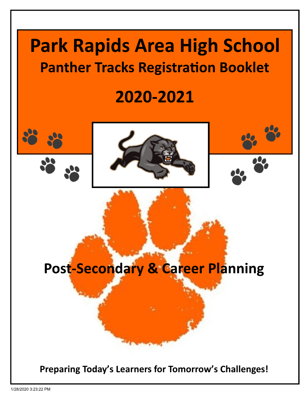 Park Rapids Area High School Panther Tracks Registration Booklet