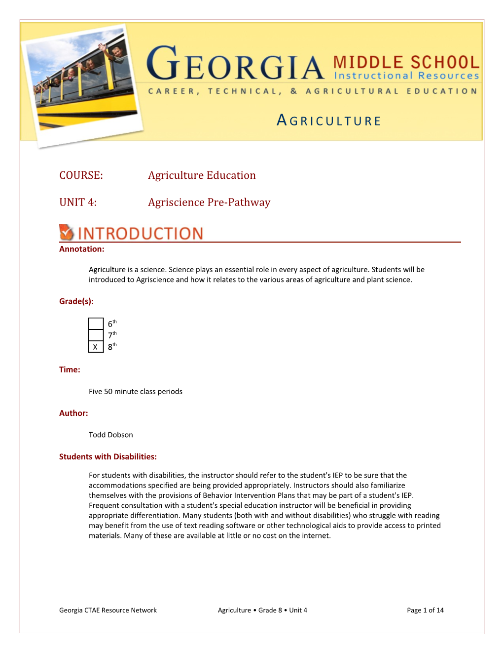 UNIT 4: Agriscience Pre-Pathway