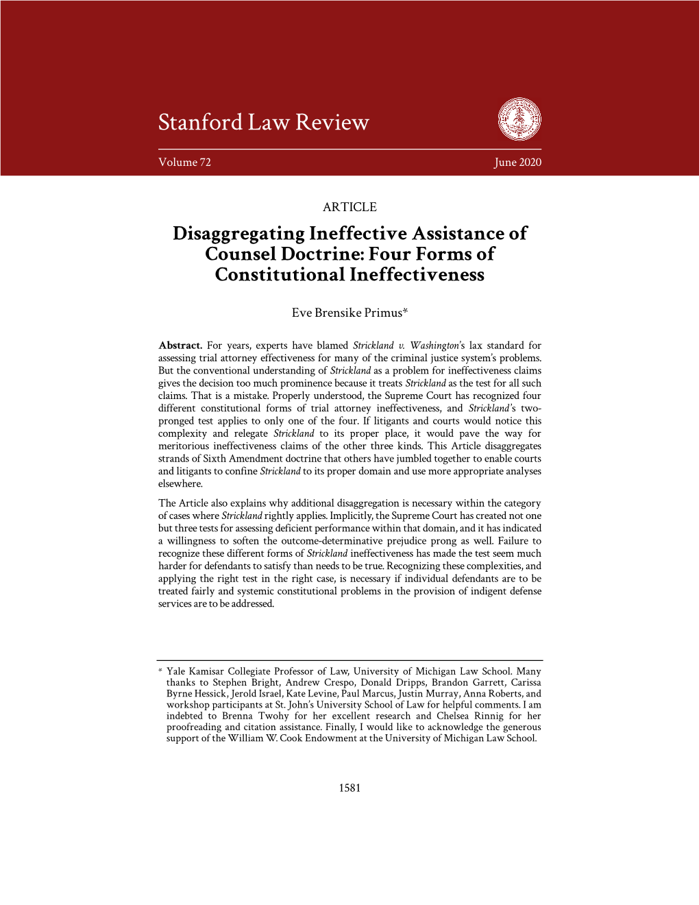 Disaggregating Ineffective Assistance of Counsel Doctrine: Four Forms of Constitutional Ineffectiveness