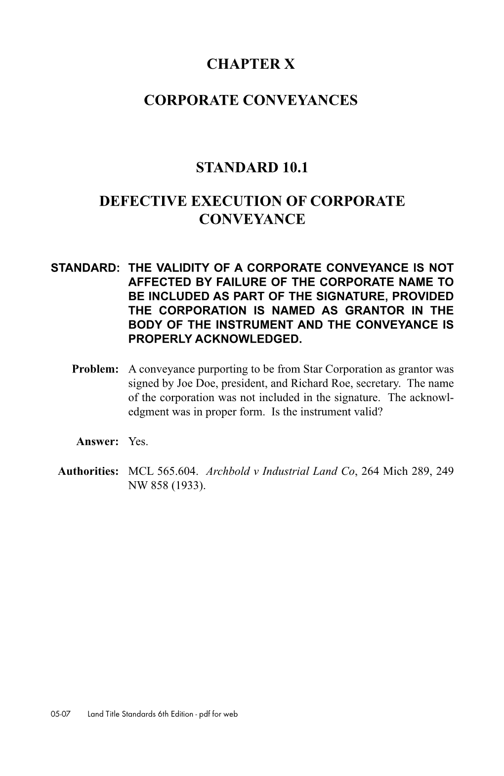 Chapter X Corporate Conveyances Standard 10.1 Defective Execution
