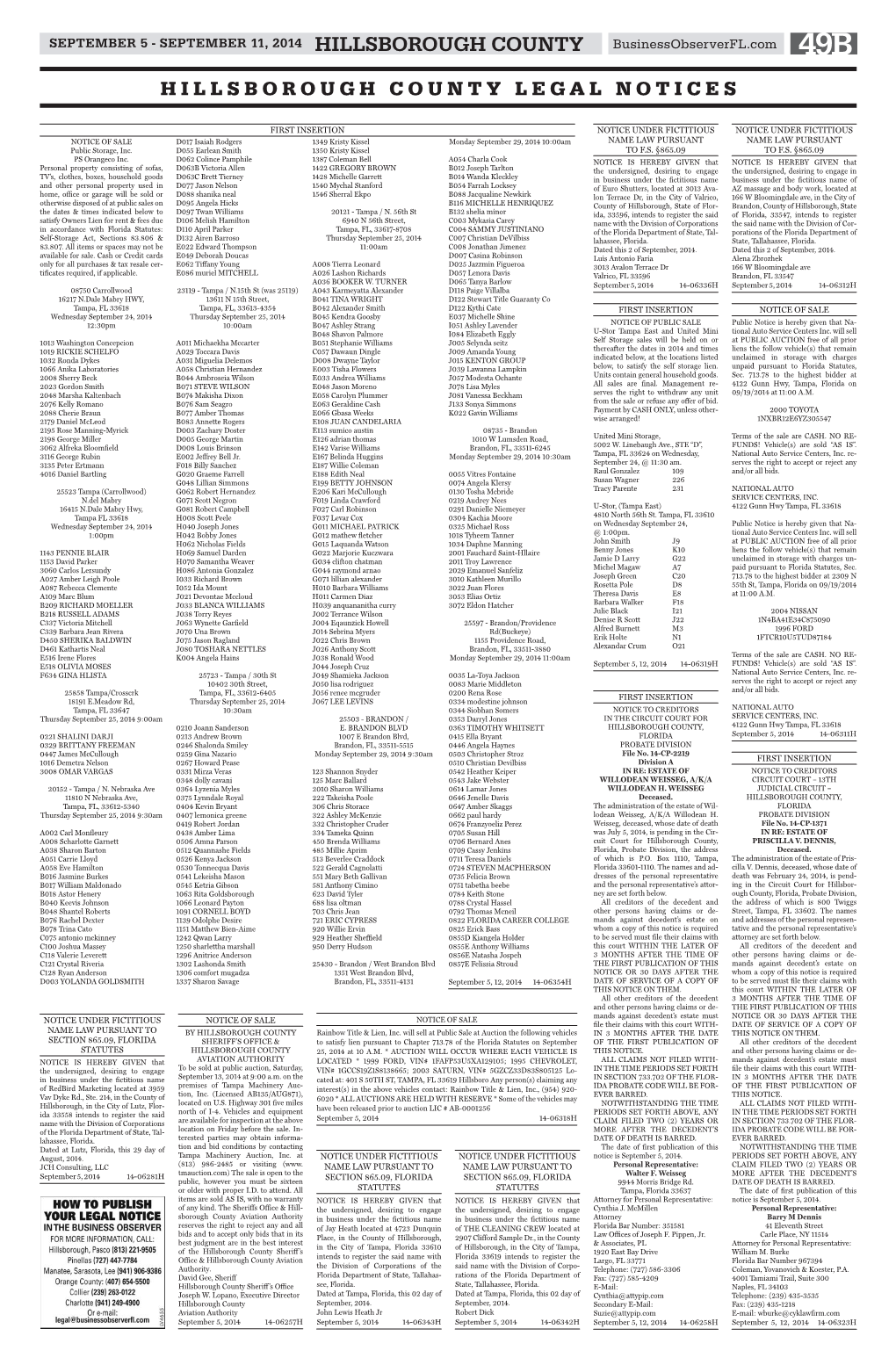 HILLSBOROUGH COUNTY Businessobserverfl.Com 49B HILLSBOROUGH COUNTY LEGAL NOTICES