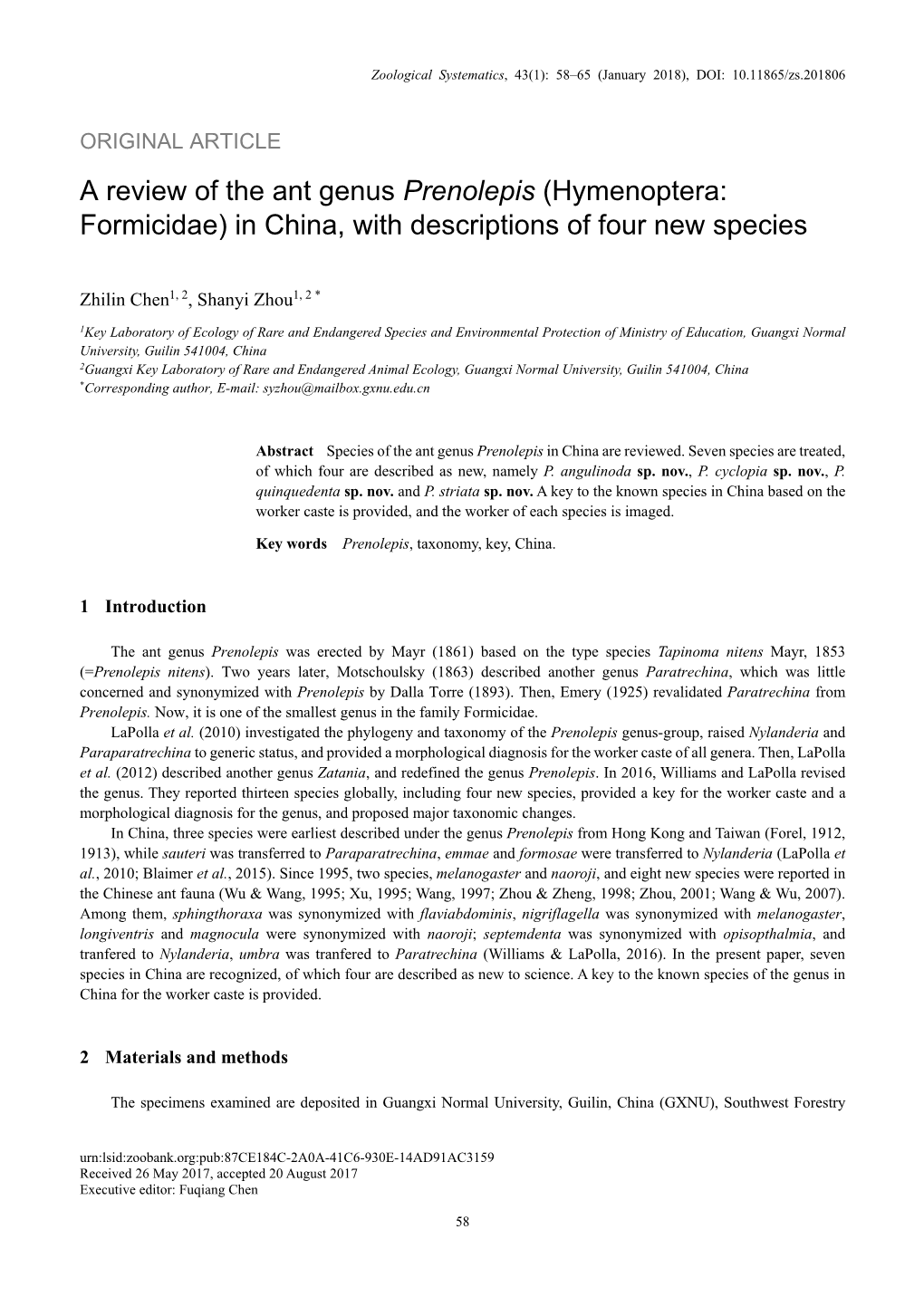 In China, with Descriptions of Four New Species