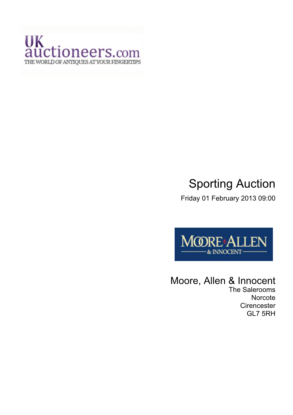 Sporting Auction Friday 01 February 2013 09:00