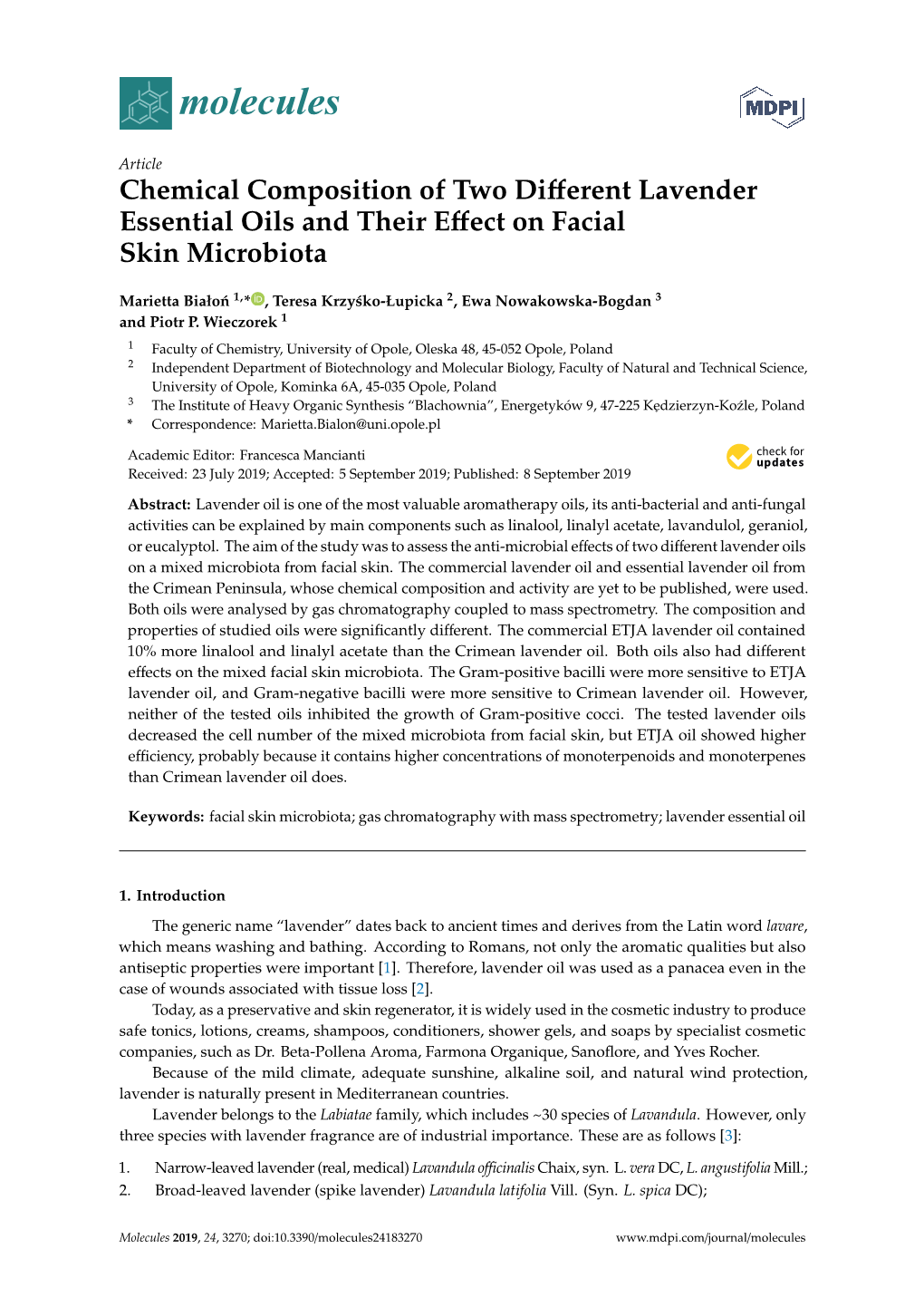 Chemical Composition of Two Different Lavender Essential Oils