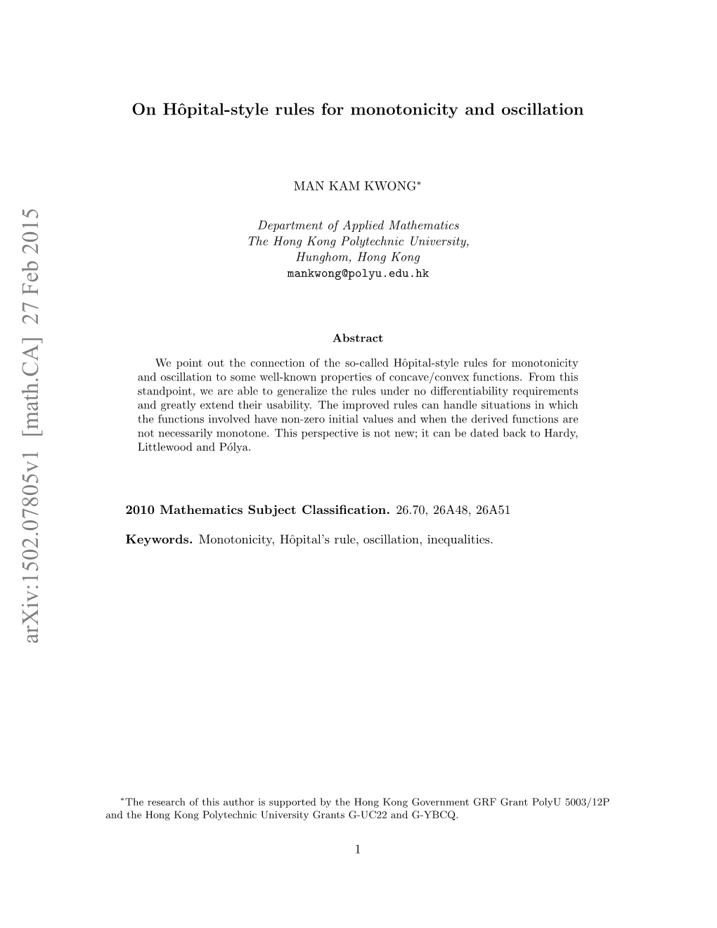 On Hopital-Style Rules for Monotonicity and Oscillation