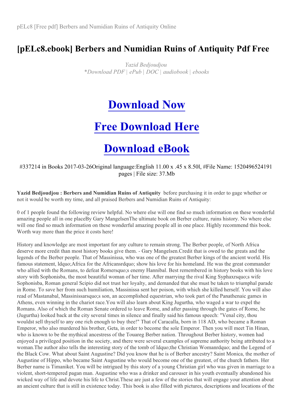 Pelc8 [Free Pdf] Berbers and Numidian Ruins of Antiquity Online