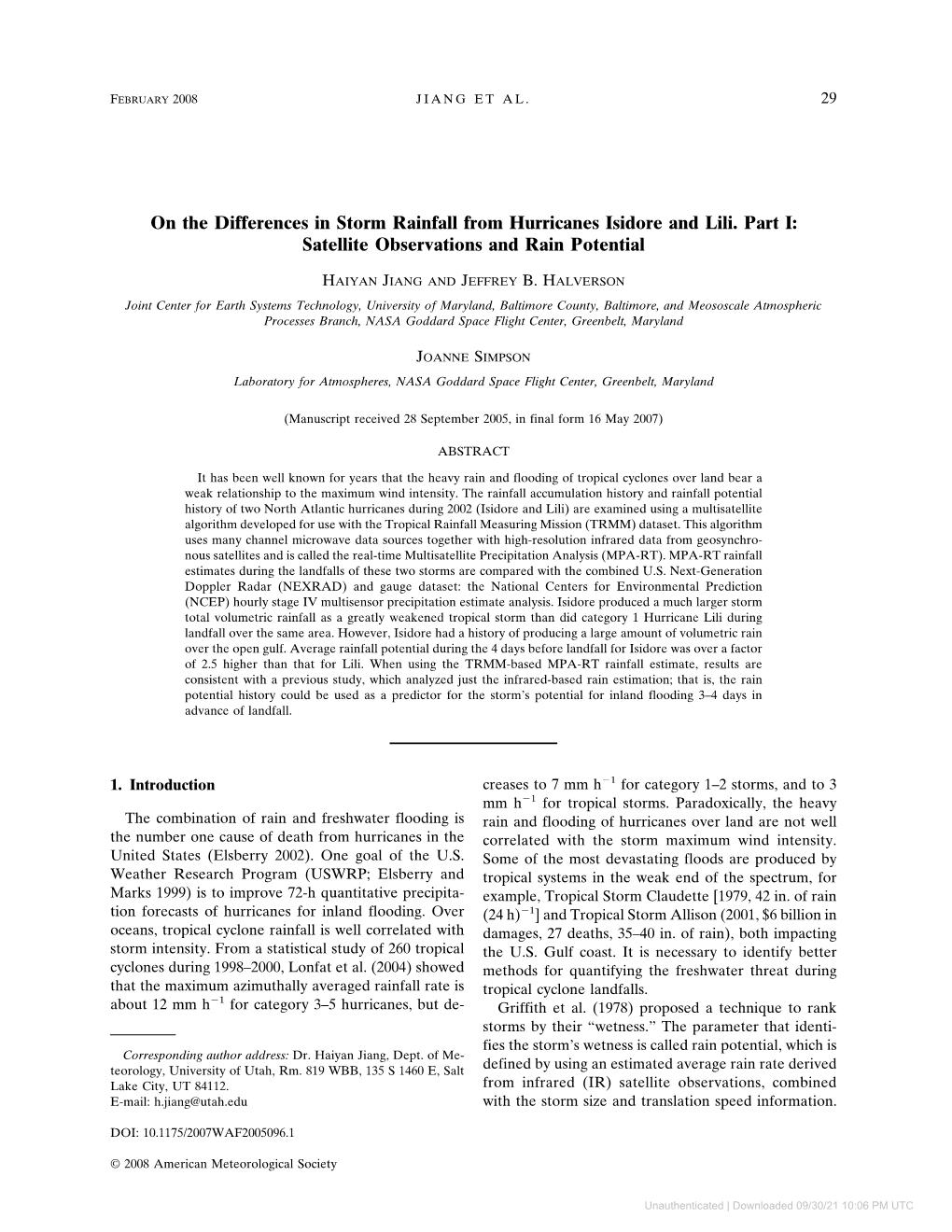 On the Differences in Storm Rainfall from Hurricanes Isidore and Lili