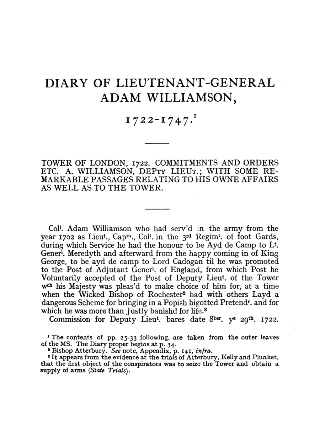 Diary of Lieutenant–General Adam Williamson, 1722–1747