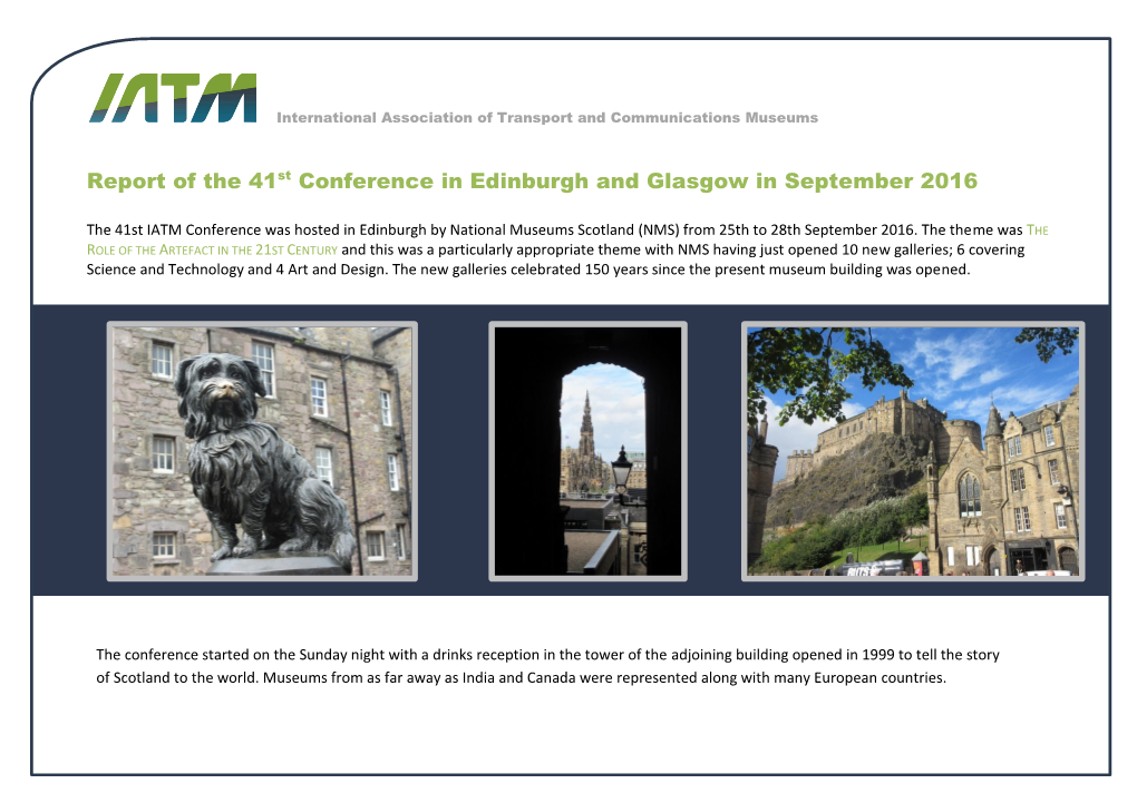 Report of the 41St Conference in Edinburgh and Glasgow in September 2016