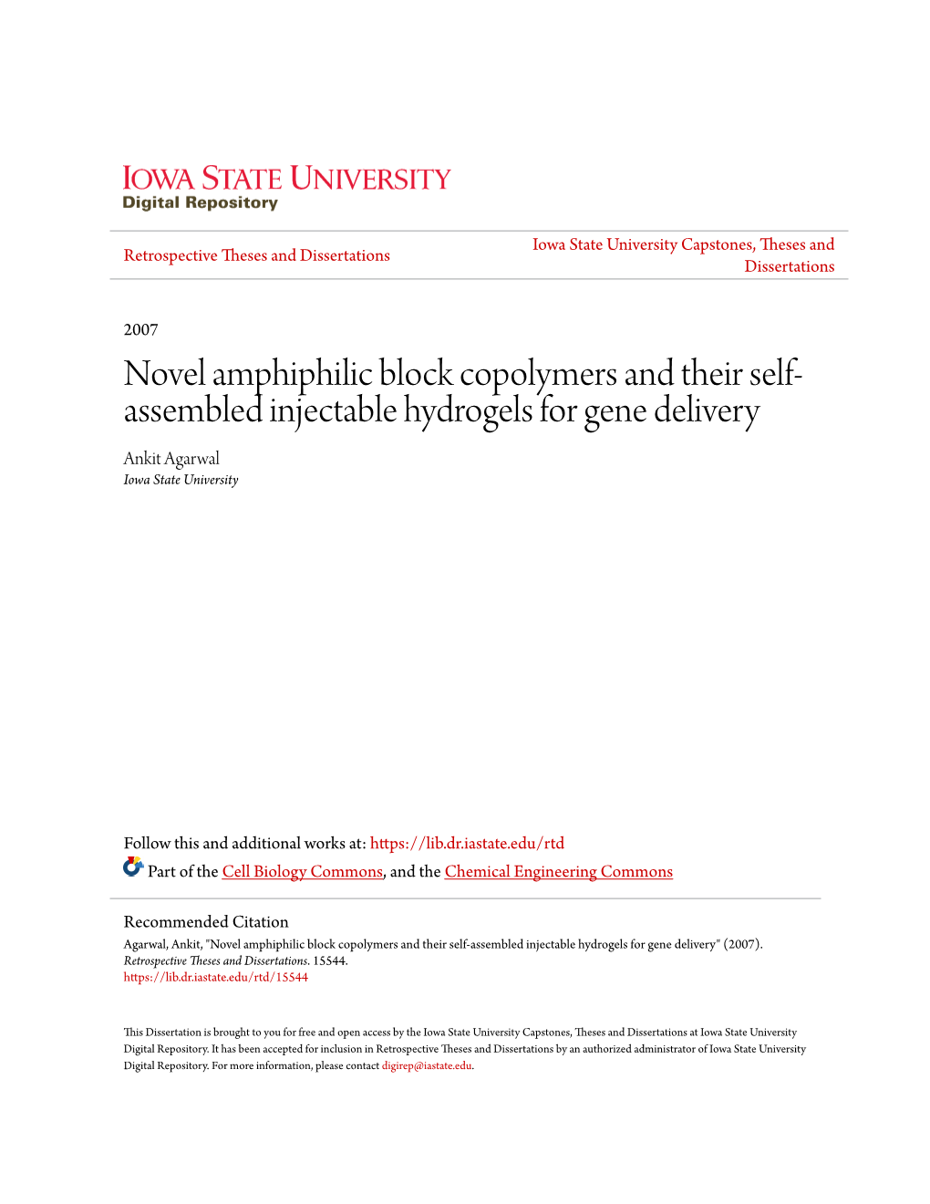 Novel Amphiphilic Block Copolymers and Their Self-Assembled Injectable Hydrogels for Gene Delivery