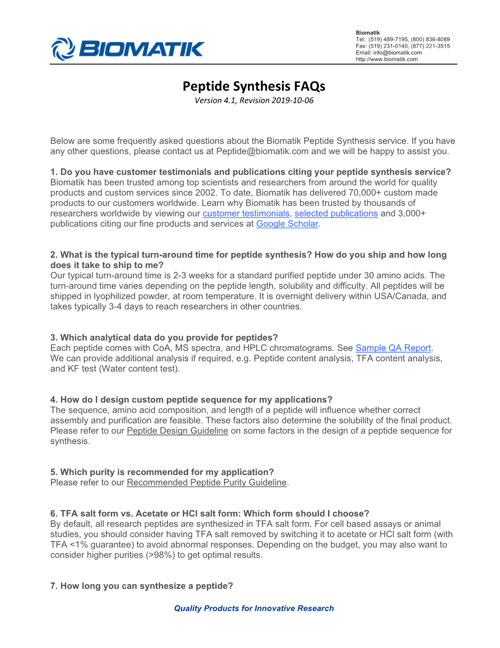 Custom Peptide Synthesis Faqs