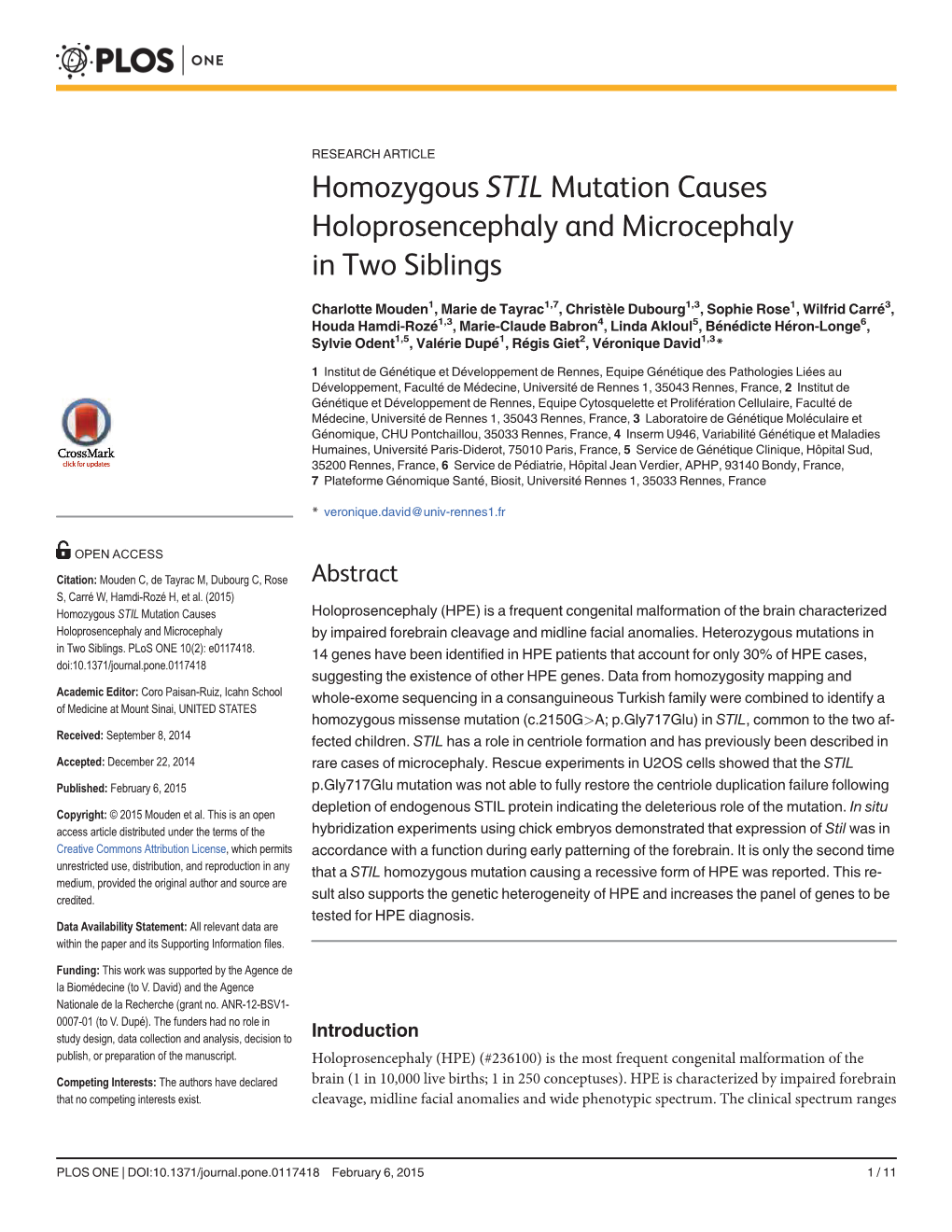 Homozygous STIL Mutation Causes Holoprosencephaly and Microcephaly in Two Siblings