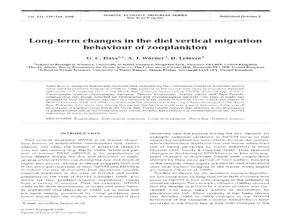 Long-Term Changes in the Diel Vertical Migration Behaviour of Zooplankton