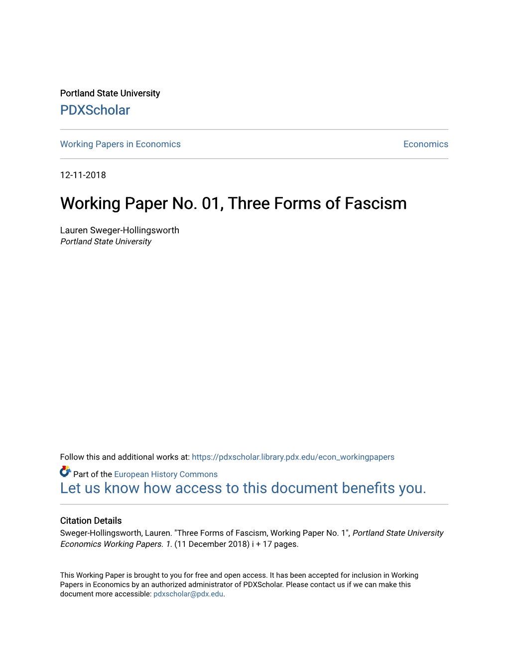 Working Paper No. 01, Three Forms of Fascism