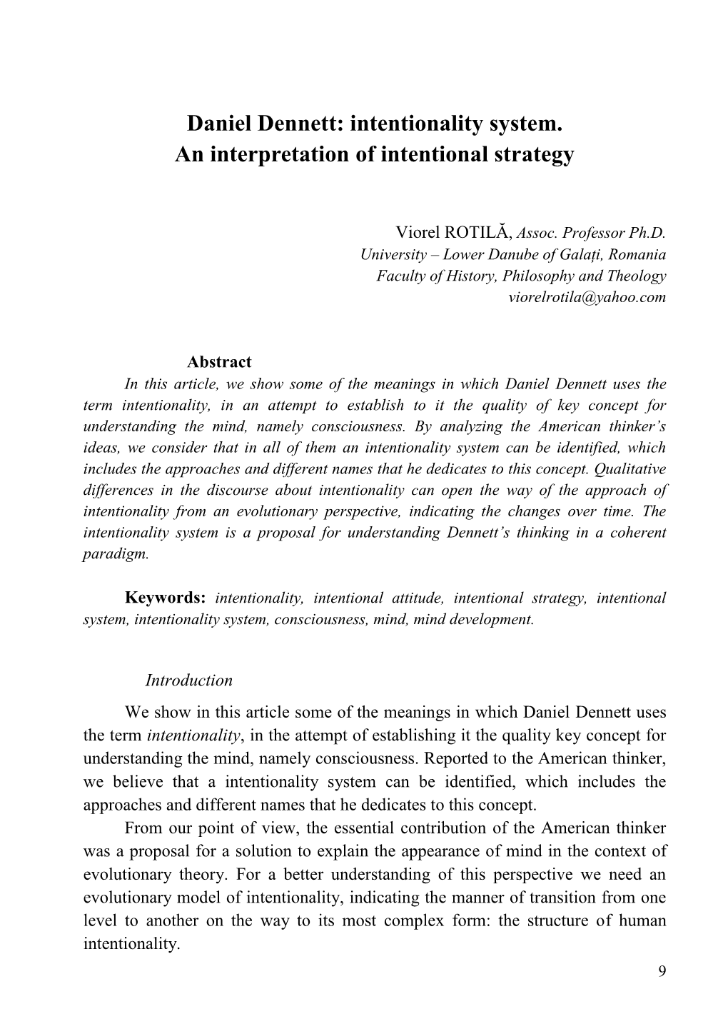 Daniel Dennett: Intentionality System. an Interpretation of Intentional Strategy