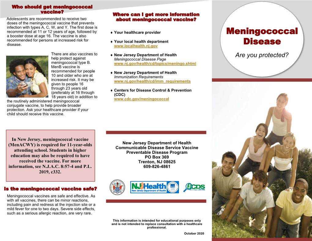 Meningococcal Disease Page Meningococcal Type B