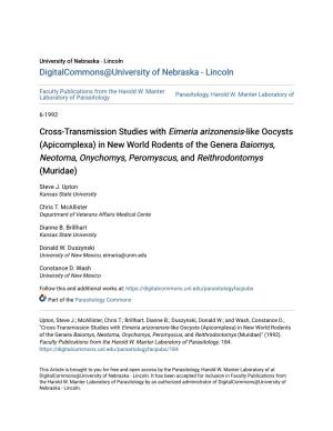 Cross-Transmission Studies with Eimeria Arizonensis-Like Oocysts