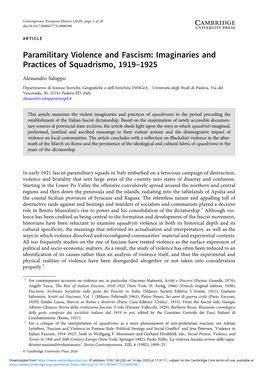 Paramilitary Violence and Fascism: Imaginaries and Practices of Squadrismo, 1919–1925